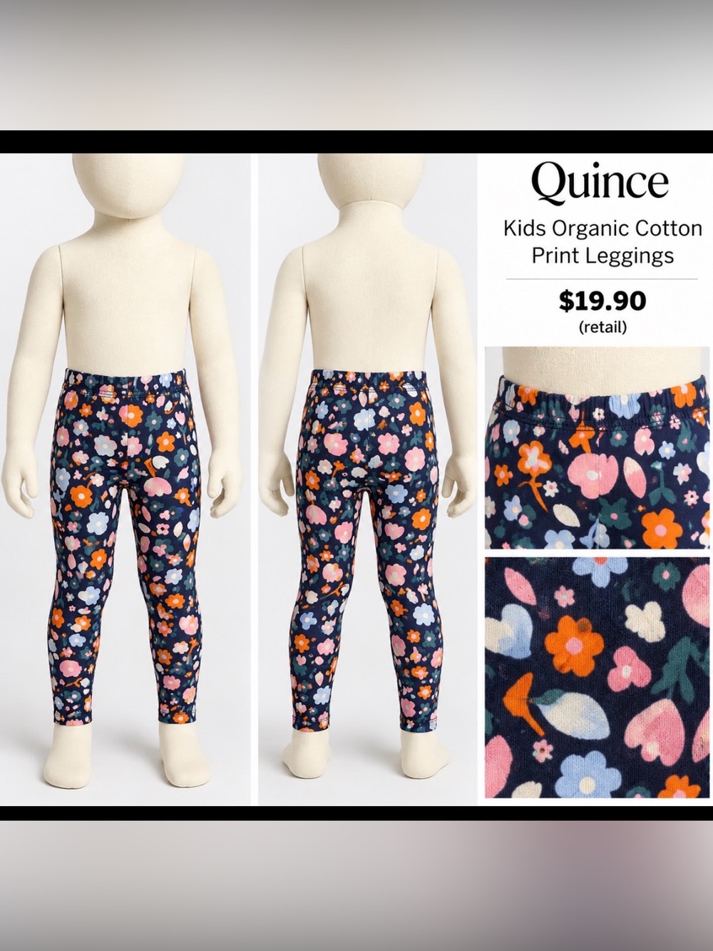 Quince Navy Leggings with Pink, Orange & Blue Floral Print